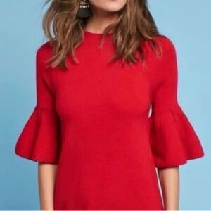 MOTH Anthropologie Red Bell Sleeve Sweater